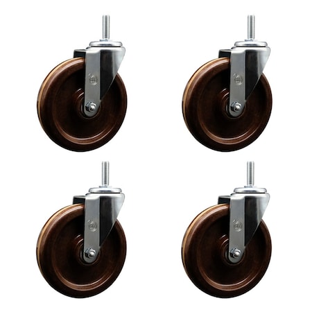 Service Caster 6 Inch High Temp Phenolic Wheel Swivel 58 Inch Threaded Stem Caster Set SCC-TS20S615-PHSHT-58212-4